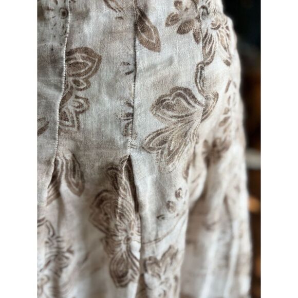 J. Jill Tan Floral Linen Midi Skirt Women's Size 14 Fairy Whimsical - Picture 6 of 12